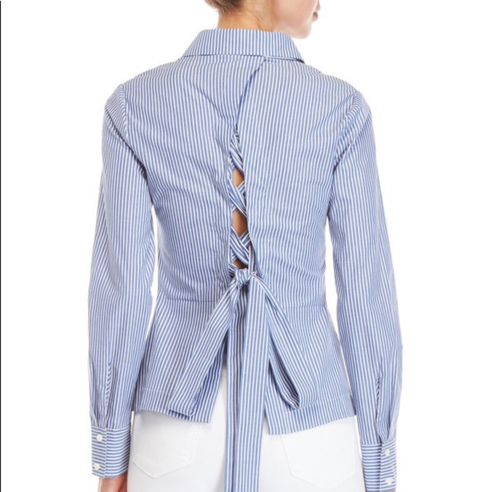 10 Crosby Derek Lam Striped Lace Up Button Up - Picture 3 of 8
